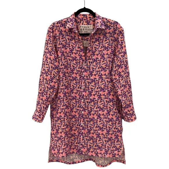 Frank &amp; Eileen Hunter Linen Button Front Shirtdress In Neon Floral Size XS