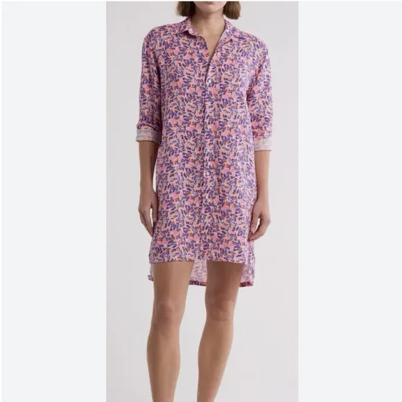 Frank &amp; Eileen Hunter Linen Button Front Shirtdress In Neon Floral Size XS