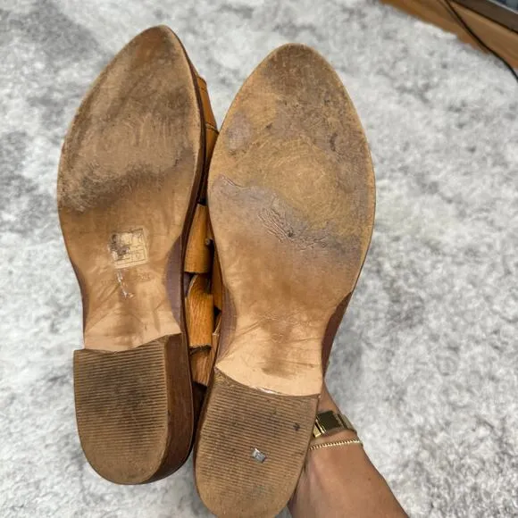 Free People Destino Brown Woven Leather Flats Lace-Up Size 37