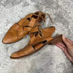 Free People Destino Brown Woven Leather Flats Lace-Up Size 37