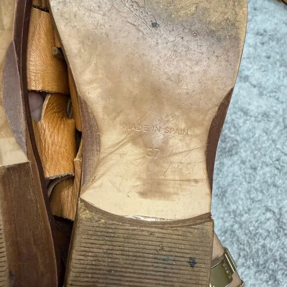 Free People Destino Brown Woven Leather Flats Lace-Up Size 37