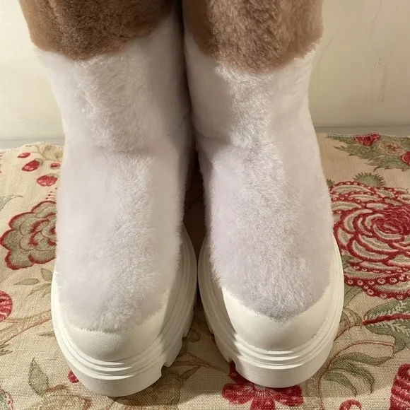Free People Dyed Faux Shearling Patchwork Fall Happy Thoughts Boots Size 10