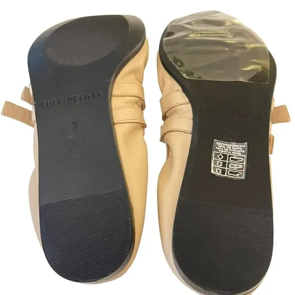 Free People Gemini Leather Ballet Flats Tan Pink Shoes Size 7