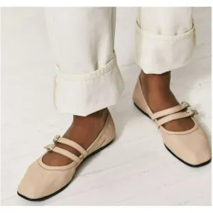 Free People Gemini Leather Ballet Flats Tan Pink Shoes Size 7