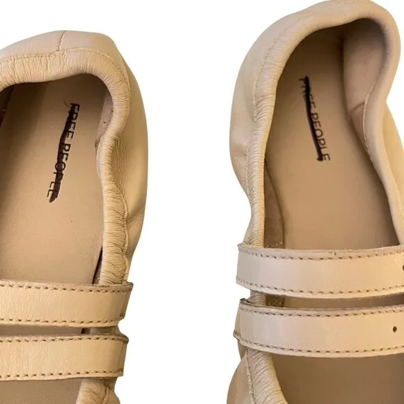 Free People Gemini Leather Ballet Flats Tan Pink Shoes Size 7