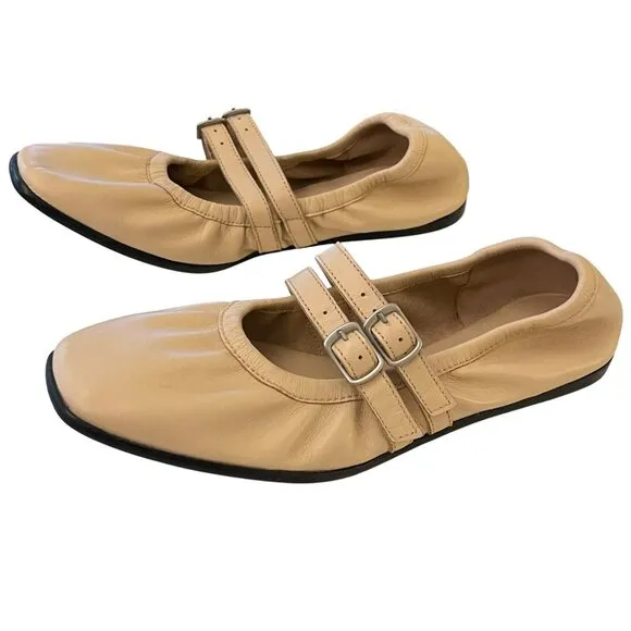 Free People Gemini Leather Ballet Flats Tan Pink Shoes Size 7