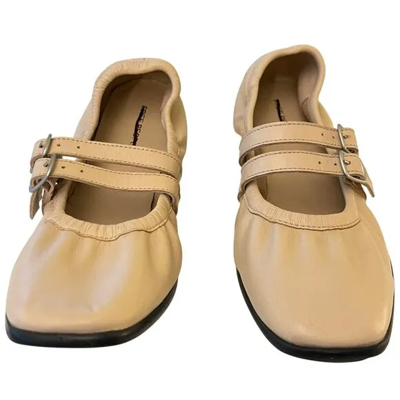 Free People Gemini Leather Ballet Flats Tan Pink Shoes Size 7