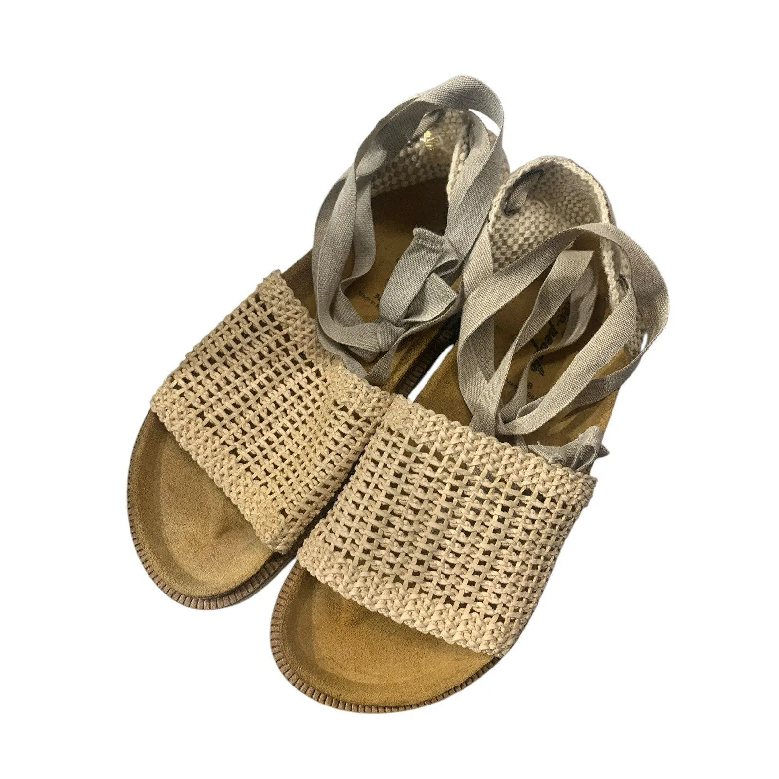 Free People Happy Feet Ankle Tie Crochet Sandal Espadrille Tea EU 38 Women's 7.5