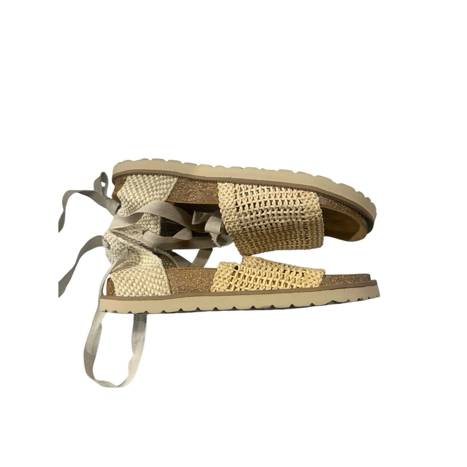 Free People Happy Feet Ankle Tie Crochet Sandal Espadrille Tea EU 38 Women's 7.5