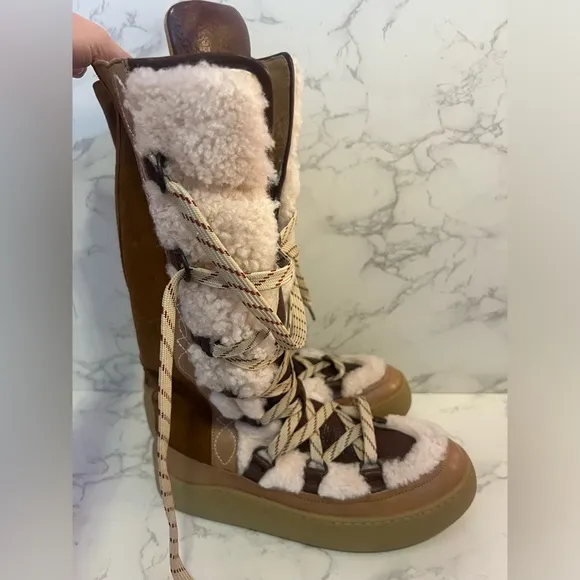 Free People stitch detail shearling mukluk boots in vintage tan size 9
