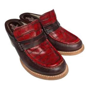 Freebird by Steven Collins Wine Red &amp; Brown Leather Slip On Boho Clog Mules 7