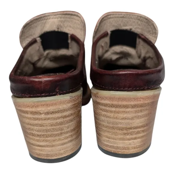 Freebird by Steven Collins Wine Red &amp; Brown Leather Slip On Boho Clog Mules 7