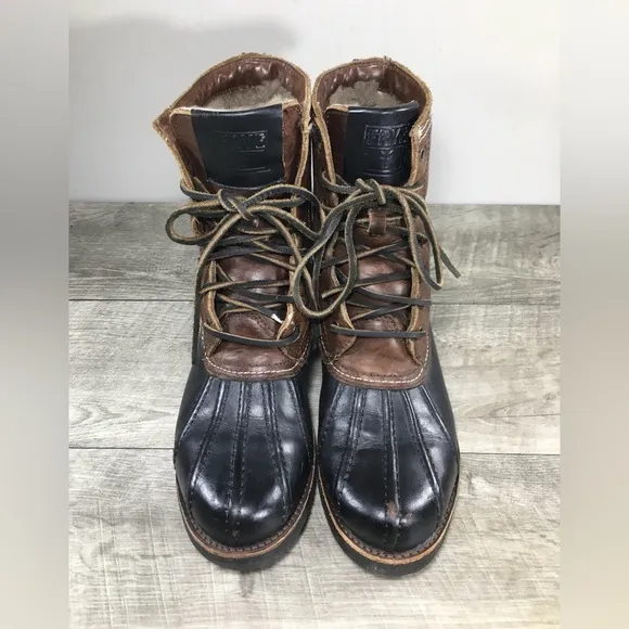 Frye #4001 Brown Leather &amp; Shearling Lined Moto Womens Booties Boots Size 8.5