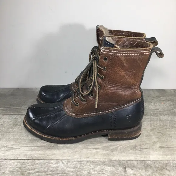 Frye #4001 Brown Leather &amp; Shearling Lined Moto Womens Booties Boots Size 8.5