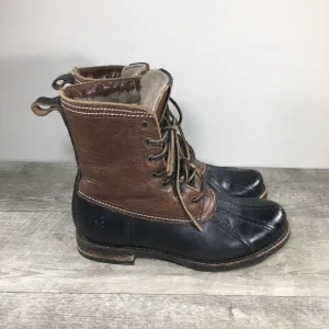 Frye #4001 Brown Leather &amp; Shearling Lined Moto Womens Booties Boots Size 8.5