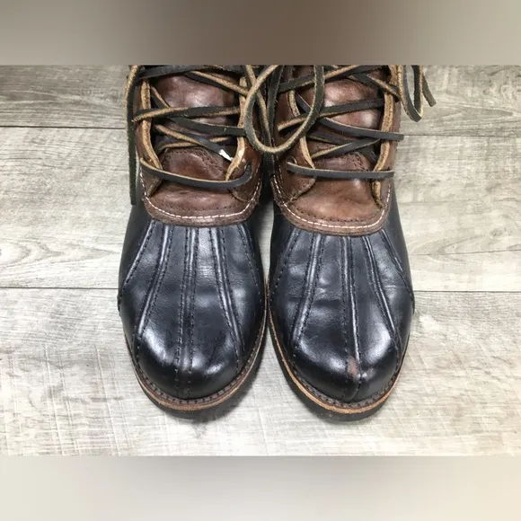 Frye #4001 Brown Leather &amp; Shearling Lined Moto Womens Booties Boots Size 8.5