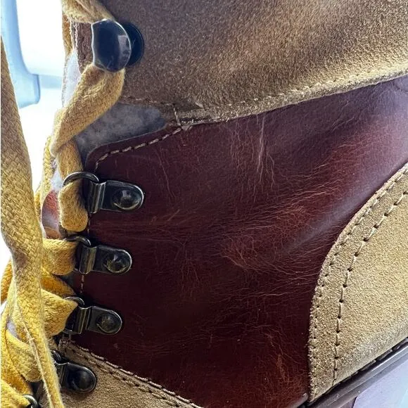 Frye &amp; Co Boots Womens 8.5 Cognac Leather‎ Rayner Hiker Shearling Block Heel