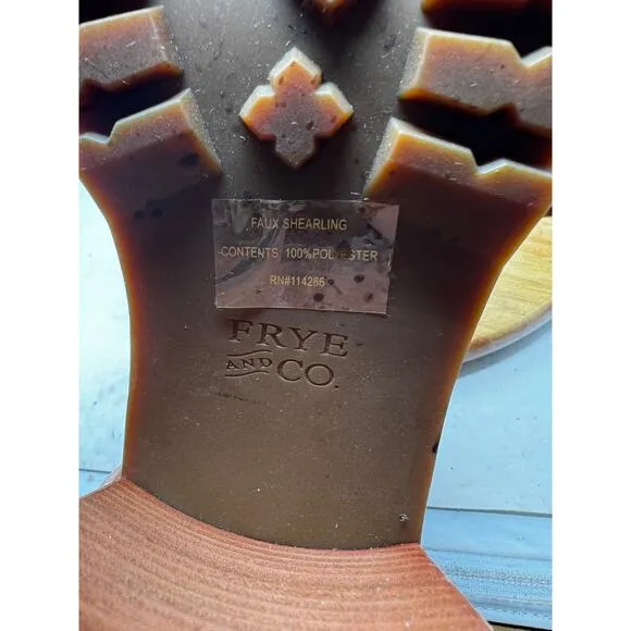 Frye &amp; Co Boots Womens 8.5 Cognac Leather‎ Rayner Hiker Shearling Block Heel