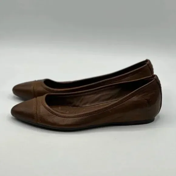 Frye Brown Distressed Leather Flats Size 6.5
