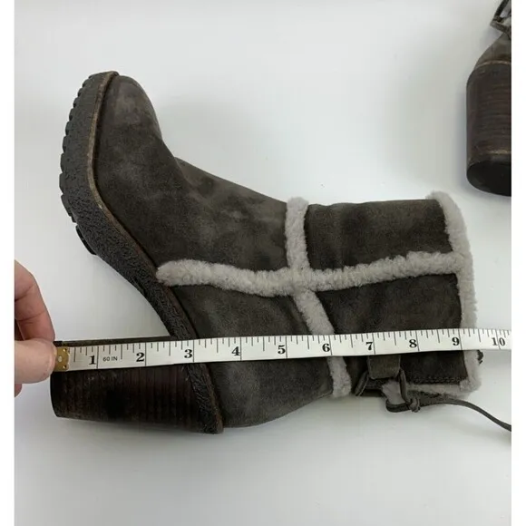 Frye Jen Shearling Short Block Heel Boots Gray Smoke Suede Ankle Zip Womens 8