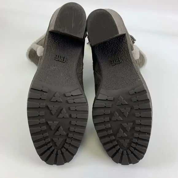 Frye Jen Shearling Short Block Heel Boots Gray Smoke Suede Ankle Zip Womens 8