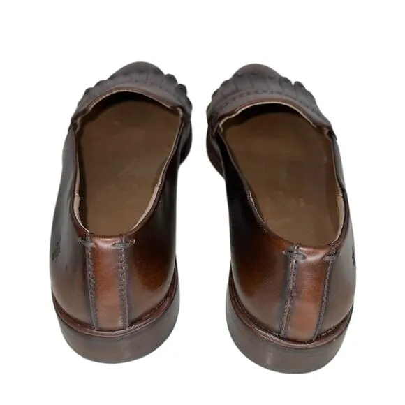 Frye Luxury Emory Burnished Brown Leather Kiltie Fringe Loafer Flats Size 7