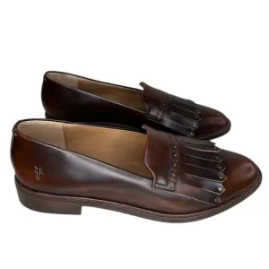 Frye Luxury Emory Burnished Brown Leather Kiltie Fringe Loafer Flats Size 7