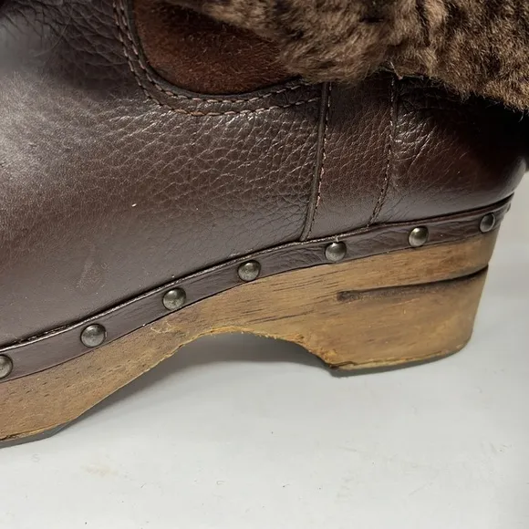 Frye Morgan Sz 7.5 Clog Shearling Fully Lined Leather Pull On Boots