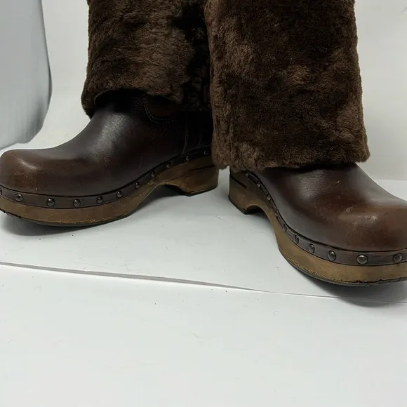 Frye Morgan Sz 7.5 Clog Shearling Fully Lined Leather Pull On Boots