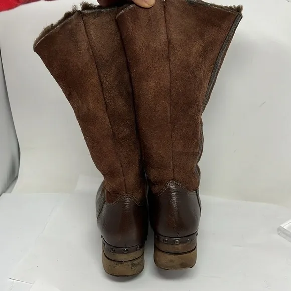 Frye Morgan Sz 7.5 Clog Shearling Fully Lined Leather Pull On Boots
