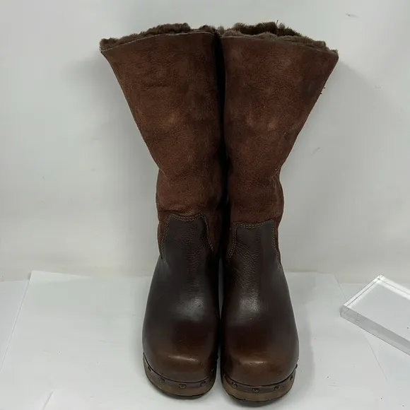 Frye Morgan Sz 7.5 Clog Shearling Fully Lined Leather Pull On Boots