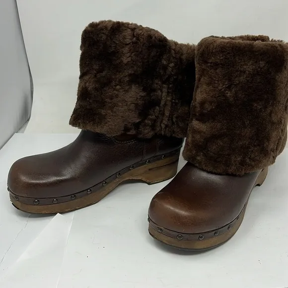 Frye Morgan Sz 7.5 Clog Shearling Fully Lined Leather Pull On Boots