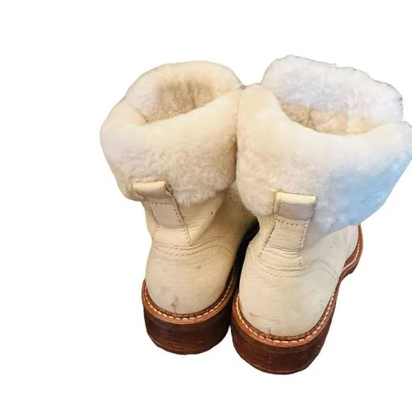 FRYE Samantha Hiker Boot Ivory Nubuck Leather Shearling size 8.5 women’s