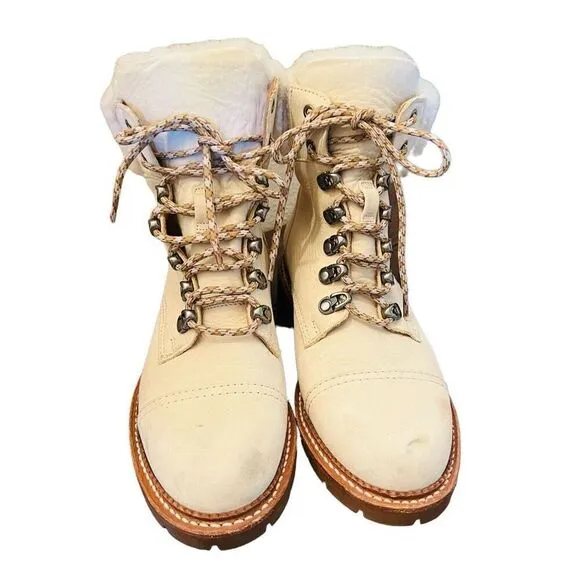 FRYE Samantha Hiker Boot Ivory Nubuck Leather Shearling size 8.5 women’s