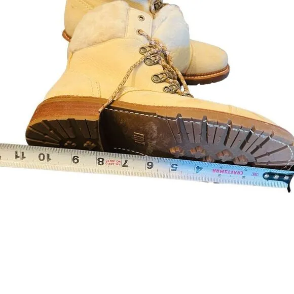 FRYE Samantha Hiker Boot Ivory Nubuck Leather Shearling size 8.5 women’s