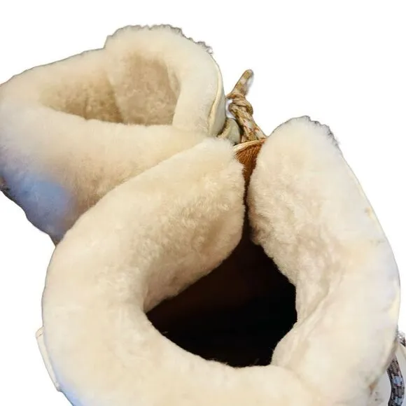 FRYE Samantha Hiker Boot Ivory Nubuck Leather Shearling size 8.5 women’s