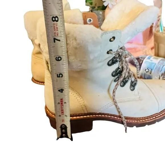 FRYE Samantha Hiker Boot Ivory Nubuck Leather Shearling size 8.5 women’s