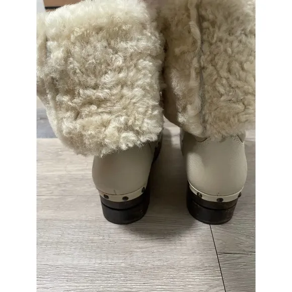 Frye - Shearling Boots / Cream &amp; Wood / size 6 B