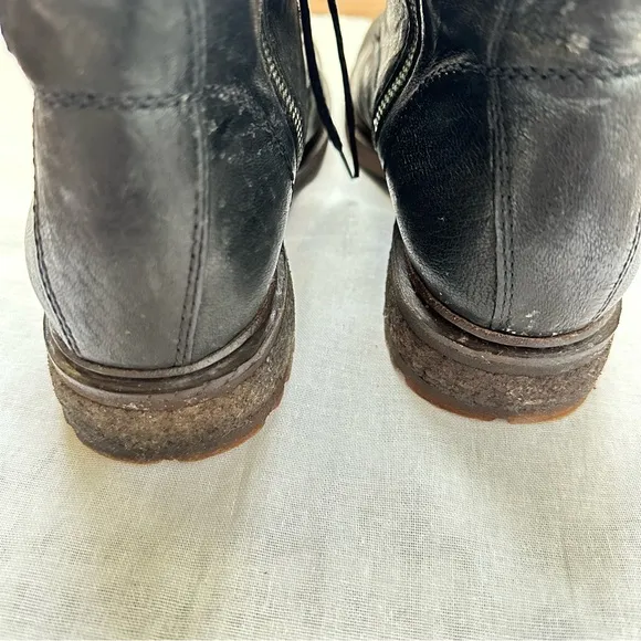 Frye Shearling Lined Valerie Lace Up Combat Ankle Black Leather Boots Size 10