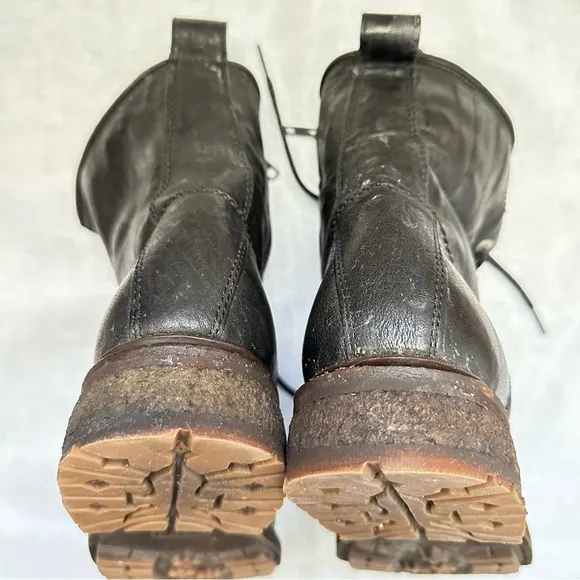 Frye Shearling Lined Valerie Lace Up Combat Ankle Black Leather Boots Size 10