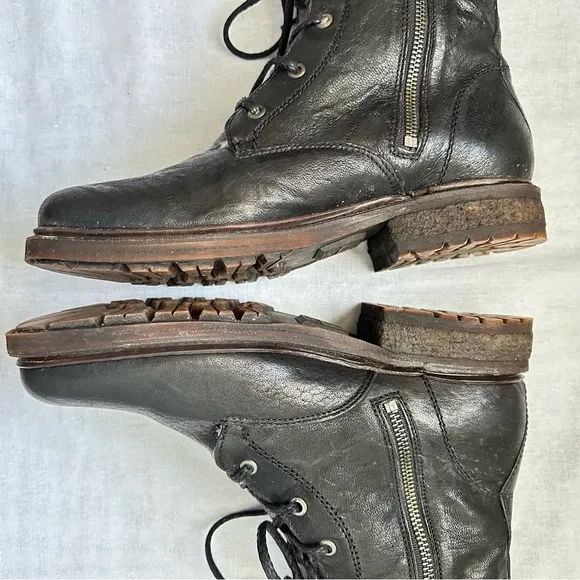 Frye Shearling Lined Valerie Lace Up Combat Ankle Black Leather Boots Size 10