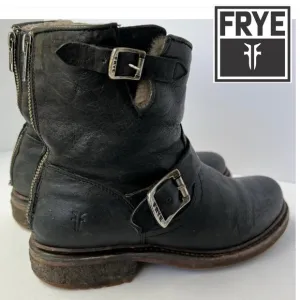 FRYE Valerie 6 Black Shearling Moto Buckle Motorcycle Boots Booties