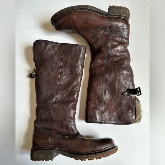 Frye Vanessa Tall Shearling Lined Leather Pull On Boots Brown 3475007 Size 7