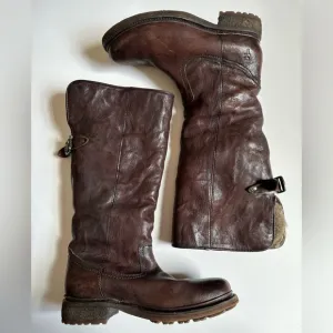 Frye Vanessa Tall Shearling Lined Leather Pull On Boots Brown 3475007 Size 7