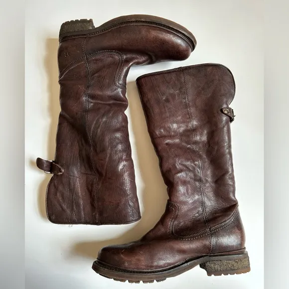 Frye Vanessa Tall Shearling Lined Leather Pull On Boots Brown 3475007 Size 7