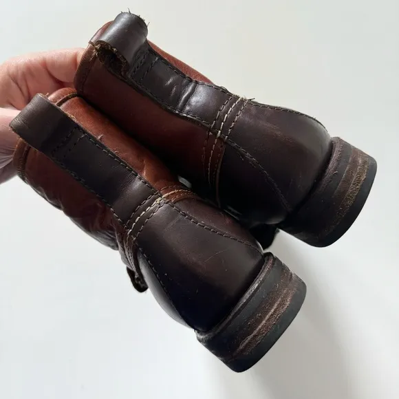 Frye Veronica Duck Engineer Shearling Boots Genuine Leather Buckle Moto