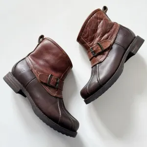 Frye Veronica Duck Engineer Shearling Boots Genuine Leather Buckle Moto