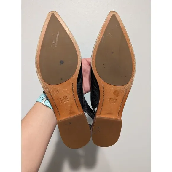 Frye Women's Kenzie Sling Back Ballet Flats Slip On Pointy Toe Leather Sandals