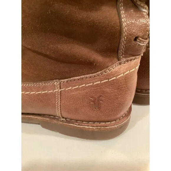 Frye Womens Celia Shearling Back Lace Boot Sz 9 Leather Fawn 16” Shaft