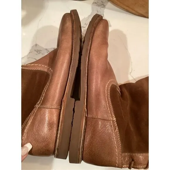 Frye Womens Celia Shearling Back Lace Boot Sz 9 Leather Fawn 16” Shaft